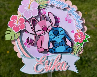 Stitch and Angel inpired Cake Topper: Pink Birthday Party Decoration