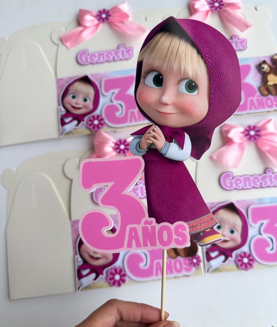 Masha and the bear inspired Centerpiece Topper double sided: Handmade photo paper Decoration