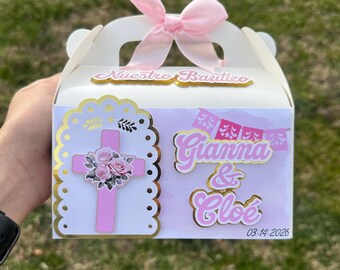 Baptism favor boxes, Cielito Lindo theme pink primera comunión cajitas| Personalized Treat box