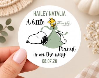 PRINTED stickers A Little Peanut Is On The Way Baby Shower Stickers, Personalised 2 Inch Round Cute Beagle Dog party labels, Gender Neutral