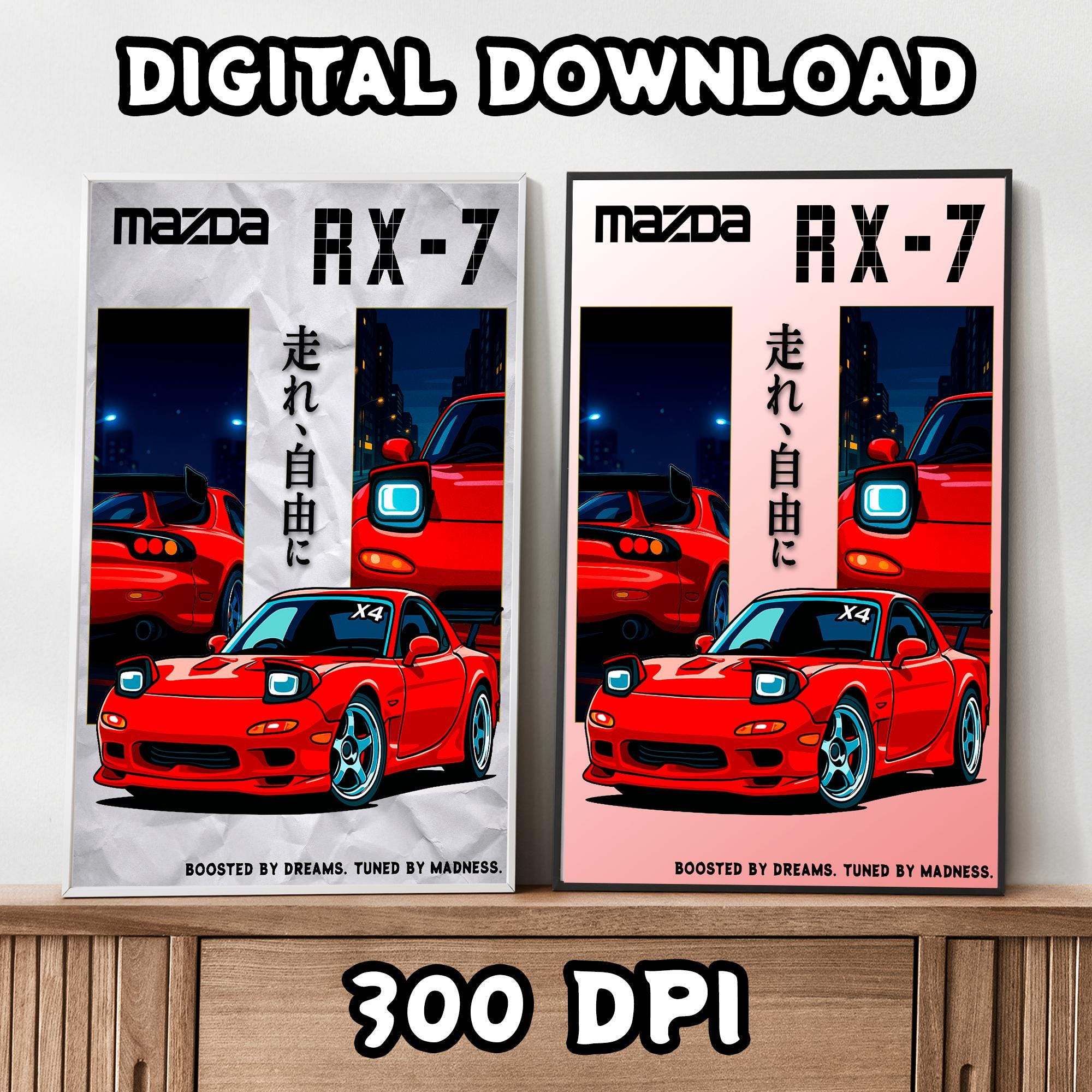 Mazda RX-7 Poster | Anime Car Digital Print | JDM Wall Art | RX7 Art ...