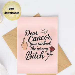 Opvouwbare wenskaart “Lieve Kanker” – Empowerment Printbare kaart tegen kanker, brutaal en sterk