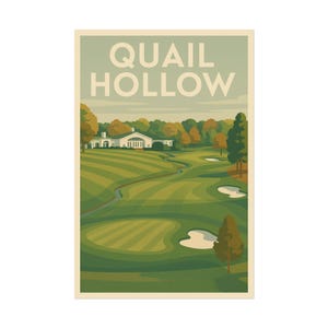 Arte mural de campo de golf vintage, póster enrollado de Quail Hollow de la PGA 2025, regalo para amantes del golf, impresión artística de golf, decoración de oficina
