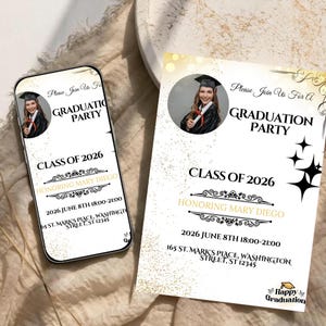 Editable Graduation Invitation | Gold & Black Grad Party Invite | Printable Canva Template | Instant Download | Grad Card | Canva template