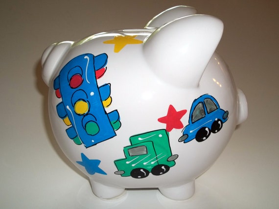 Cars Trucks Hand Painted Piggy Bank Etsy