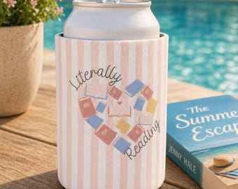 Enfriador de latas con temática de lectura / Funda para bebidas para amantes de los libros / Funda para latas con temática literaria / Regalo para clubes de lectura