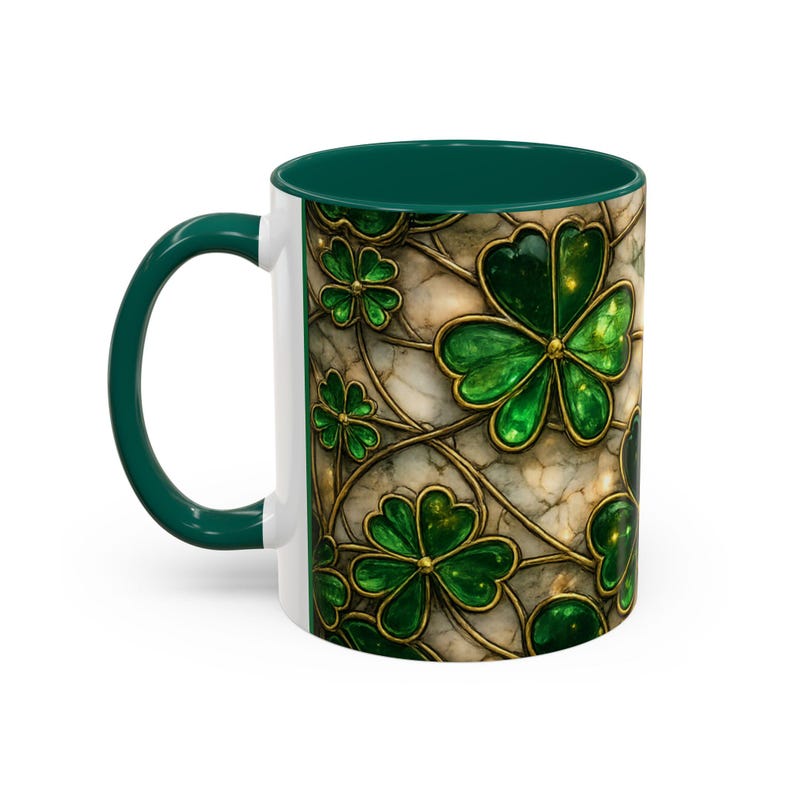 Stained Glass St. Patrick's Mug 11oz 15oz | Irish Shamrock Ceramic image 11
