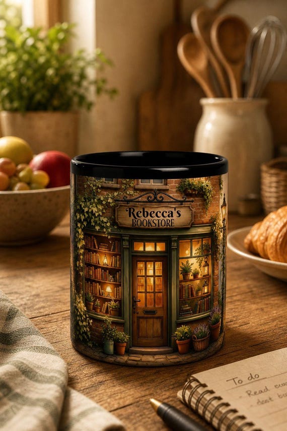 Personalized Bookstore Mug, Custom Book Lover Gift, Vintage Library Coffee Mug,  Literary Gift
