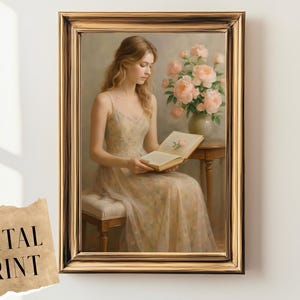 Vintage Book Lover Art Print | Woman Reading Decor I Vintage Reading Woman Wall Art | Timeless Book Lover Print I Antique Style Decor