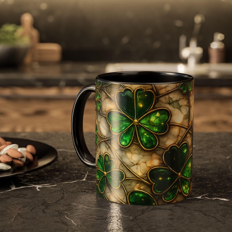 Stained Glass St. Patrick's Mug 11oz 15oz | Irish Shamrock Ceramic image 7