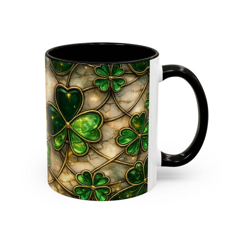 Stained Glass St. Patrick's Mug 11oz 15oz | Irish Shamrock Ceramic image 3