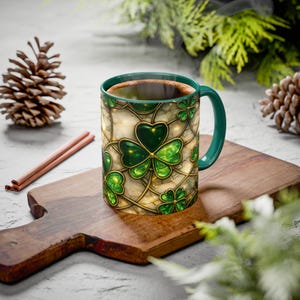 Stained Glass St. Patrick's Mug 11oz 15oz | Irish Shamrock Ceramic image 1