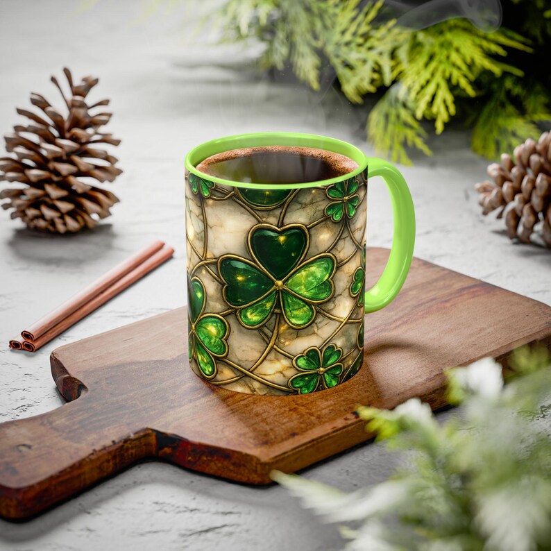 Stained Glass St. Patrick's Mug 11oz 15oz | Irish Shamrock Ceramic image 17