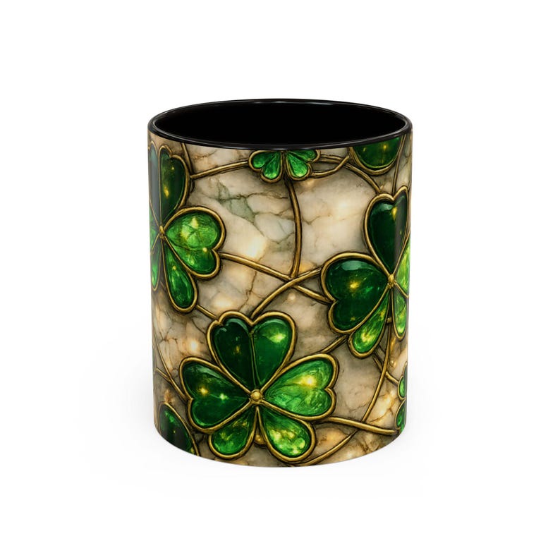 Stained Glass St. Patrick's Mug 11oz 15oz | Irish Shamrock Ceramic image 2