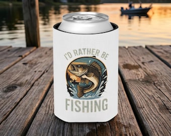 Personalized Fishing Can Cooler, Id Rather Be Fishing Koozie, Custom Fisherman Gift, Fishing Gift for Dad, Boat Party Favor