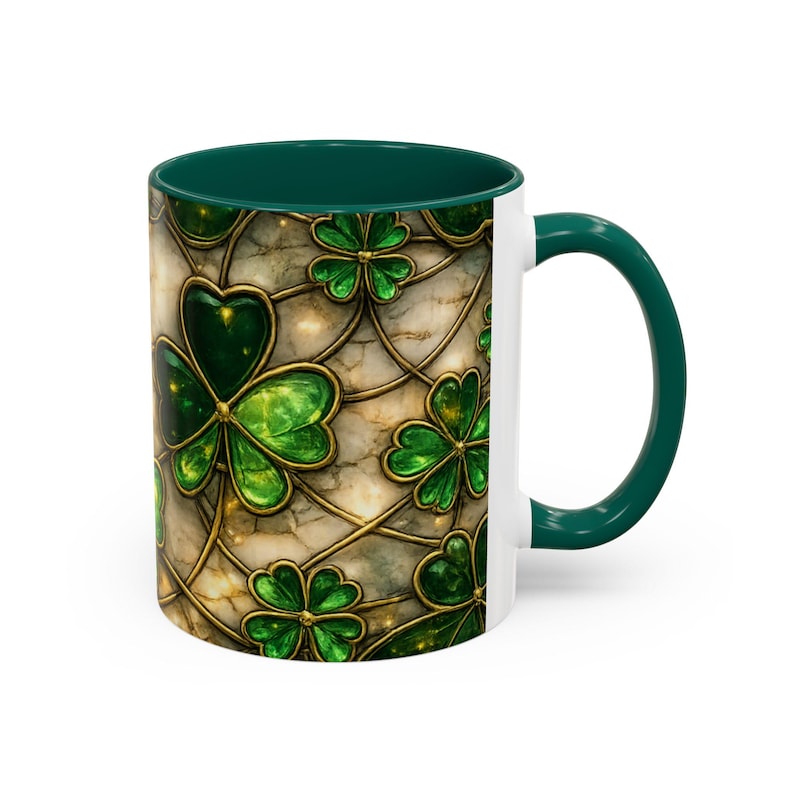 Stained Glass St. Patrick's Mug 11oz 15oz | Irish Shamrock Ceramic image 9