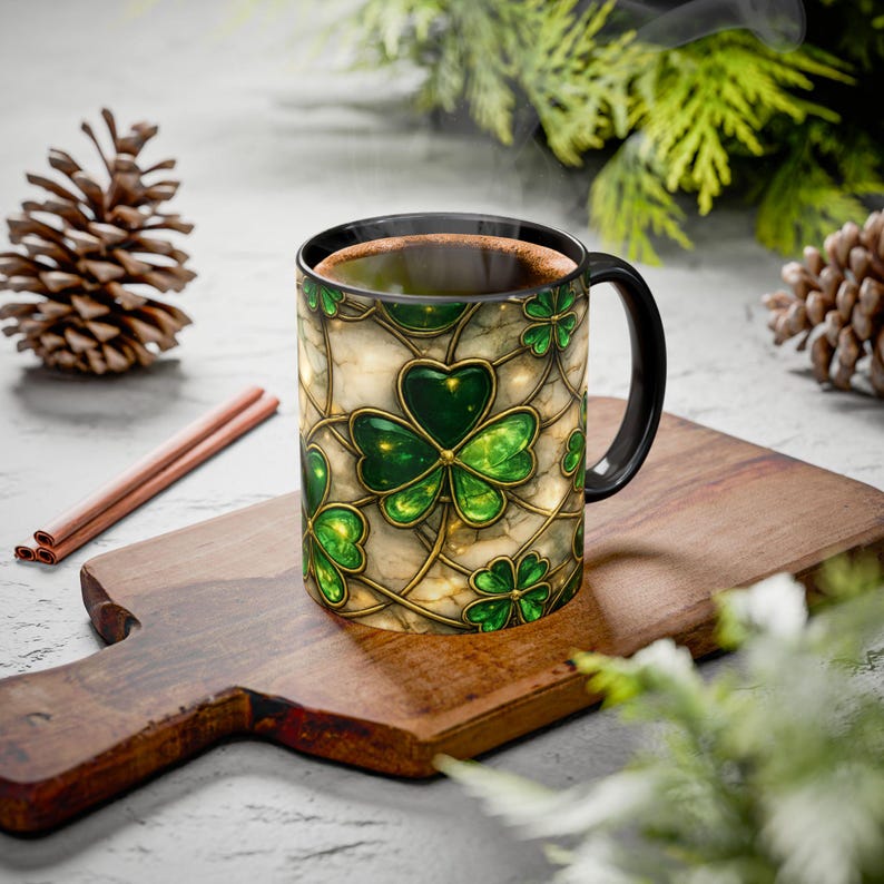 Stained Glass St. Patrick's Mug 11oz 15oz | Irish Shamrock Ceramic image 6