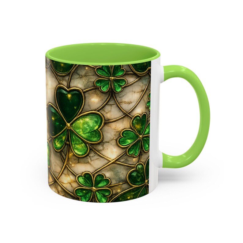 Stained Glass St. Patrick's Mug 11oz 15oz | Irish Shamrock Ceramic image 14