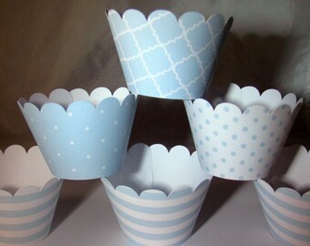 Baby Blue Cupcake Wrapper Shower Wrappers And White Set Of 12 Baby Blue Cupcake Wrapper Shower Wrappers And White Set Of 12