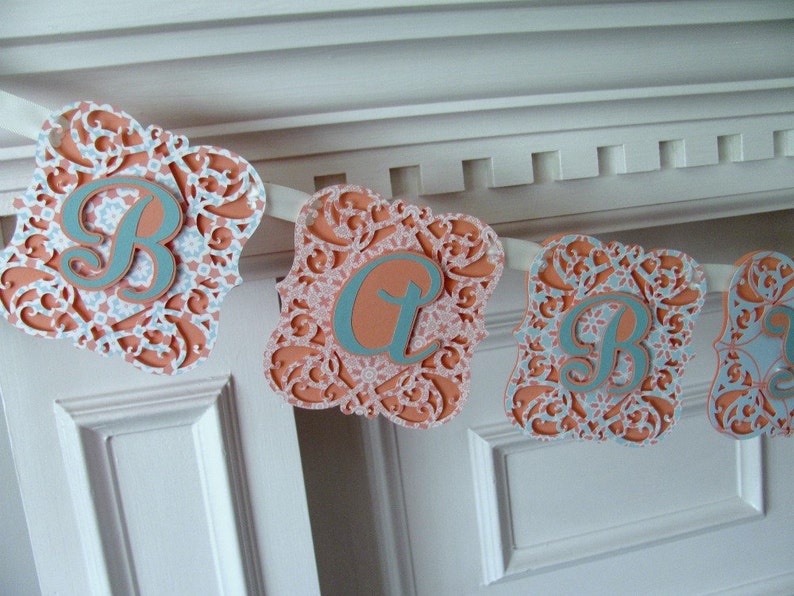 Baby Shower Banner Coral And Aqua Baby Shower Decoration Etsy