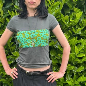 Upcycling grafisch bloemen T-shirt