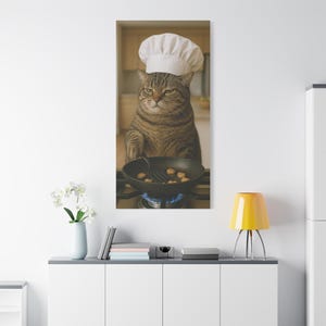 Cat Chef Canvas Art - Realistic Kitchen Scene | Whimsical Culinary Wall Decor | Vertical Canvas in Multiple Sizes