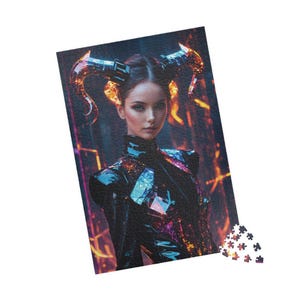 Cyber Fantasy Woman Puzzle - Futuristic Sorcery Jigsaw | Glossy Finish | 252-1014 Piece Sci-Fi Art Challenge for Creative Minds