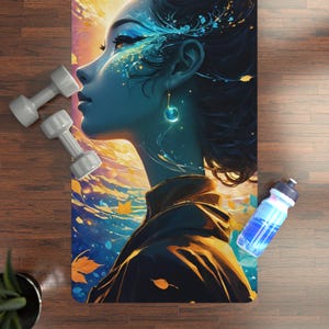 Mystical Woman Yoga Mat - Non-Slip Artistic Exercise Mat for Yoga & Meditation | Eco-Friendly Rubber | 24&quot;x70&quot; with Carry Strap