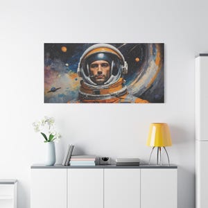 Astronaut Wall Art Canvas - Surreal Space Explorer Artwork | Horizontal Cosmic Canvas for Modern Home or Studio Decor