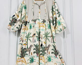 Vestido largo de algodón hecho a mano: vestido ligero de verano con borlas