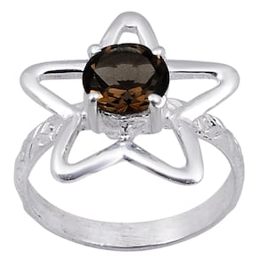 Star Smoky Quartz Ring: Handmade Brass Celestial Jewelry