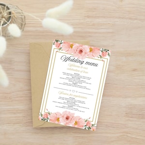 Pink roses wedding menu