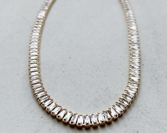 Luna Baguette Necklace | 18K Gold Fill Baguette | Clear Baguette Jewelry | Gold Filled | Baguette Choker Necklace