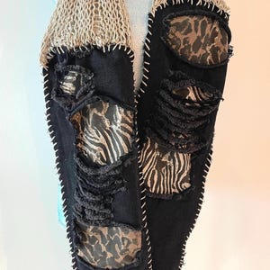 Upcycled Animal Print & Knit Statement Scarf |Handmade Boho Fringe Wrap | Textured Handmade  Scarf