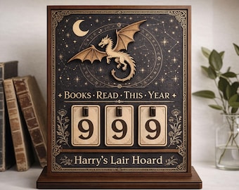 Personalized Wooden Book Counter Reading Tracker, Custom Dragon Book Fantasy, Books Read This Year Decor, Book Lover Gift for Library
