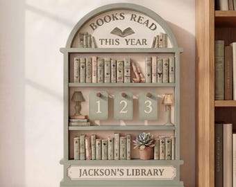Personalized Wooden Reading Tracker, Books Read This Year Counter, Gift for Reader and Book Lover, Library Decor