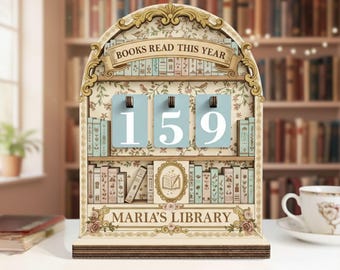 Books Read This Year Tracker, Personalized Book Counter, Vintage Library Decor, Book Lover Gift, Custom Bookshelf Sign