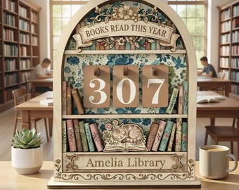 Books Read This Year Tracker, Personalized Book Counter, Book Lover Gift, Cottagecore Bookshelf Decor, Custom Library Sign
