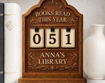 Personalized Reading Tracker with Book Counter, Books Read This Year Display, Book Lover Gift, Wooden Library Decor, Custom Library Sign