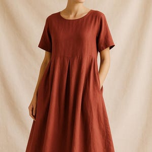 Cotton Linen Dress, Dresses for Women, Summer Dress Women, Midi Dress, Casual Relaxed Fit Dress, Summer Sundress, Boho Vintage Dress