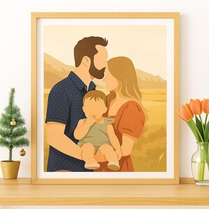 Custom Family Portrait, Cartoon Portrait, Faceless Portrait Print, Gift for Father, Family Custom Illustration, New Mom Gift, Personalized