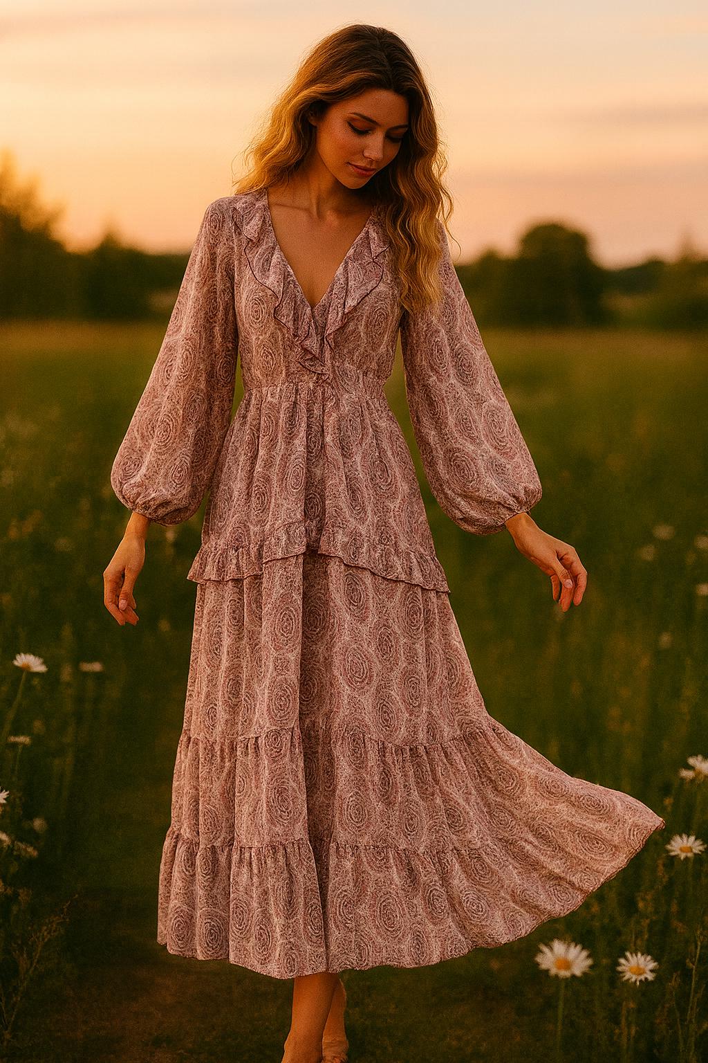 Pink Maxi Dress Long Sleeve
