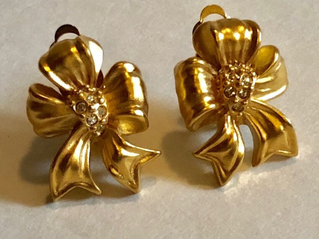 Nina Ricci 1980s Clip on Earrings Gold Tone Bows With - Etsy