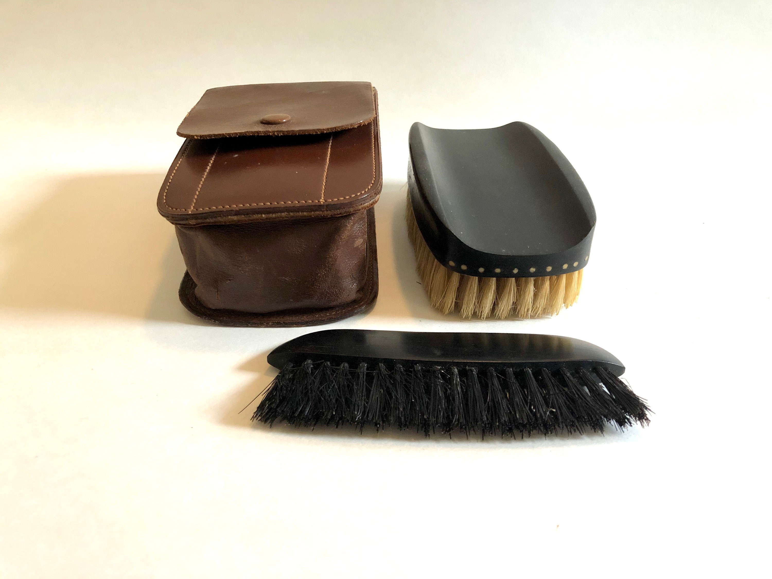 Real Ebony Gentlemans Clothes Brush Comb Leather Case | Etsy