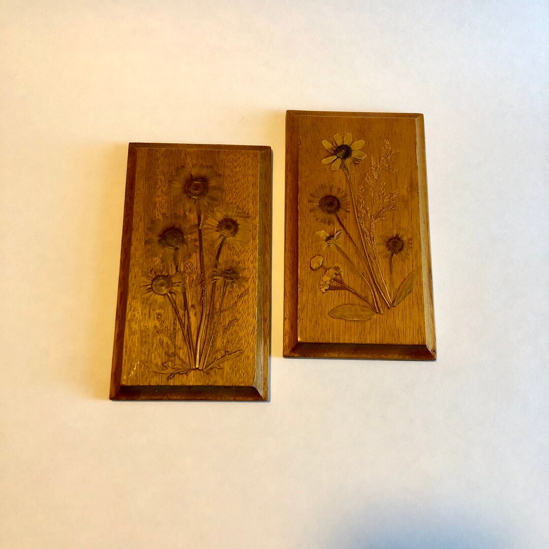 Pair of Vintage Wall Hangings Pressed Dried Flowers on Wood Etsy UK