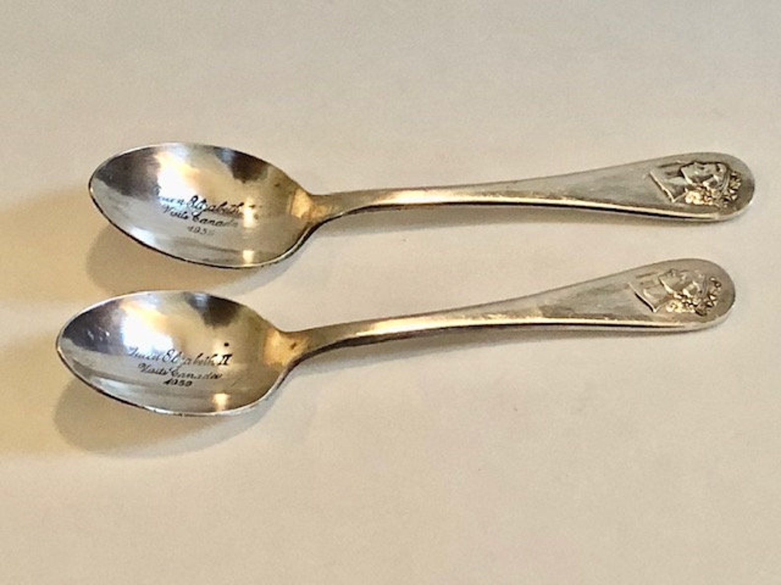 Two Souvenir Spoons Queen Elizabeth Visits Canada 1959 Silver Etsy