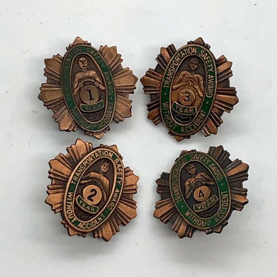 Set of Four Transportation Safety Award Lapel Pins 1 2 3 4 Years Without  Accident - Etsy
