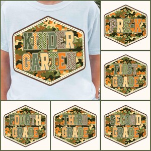 School Boys Old Camo PNG Bundle, Back to School Hunting Theme, Camo Shirt Sublimation, Kindergarten Clipart, Military Style School Design
