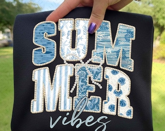 Coquette Summer Vacation PNG, Coastal Floral Pearl Shirt Design, Blue Sea Shell Patchwork Png, Ocean Coquette Pearl,Summer Vibes Png
