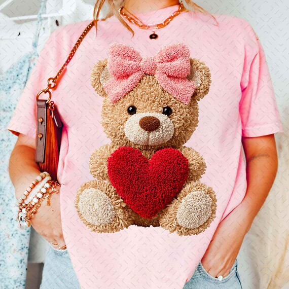 Faux Yarn Valentine's Day Teddy Bear Png, Coquette Valentines Png, Latch Hook Yarn Png, Valentines Day Png, Faux Yarn Valentines, Bear Png